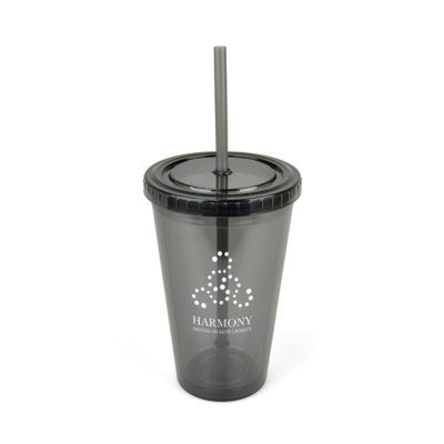 Branded tumbler with straw